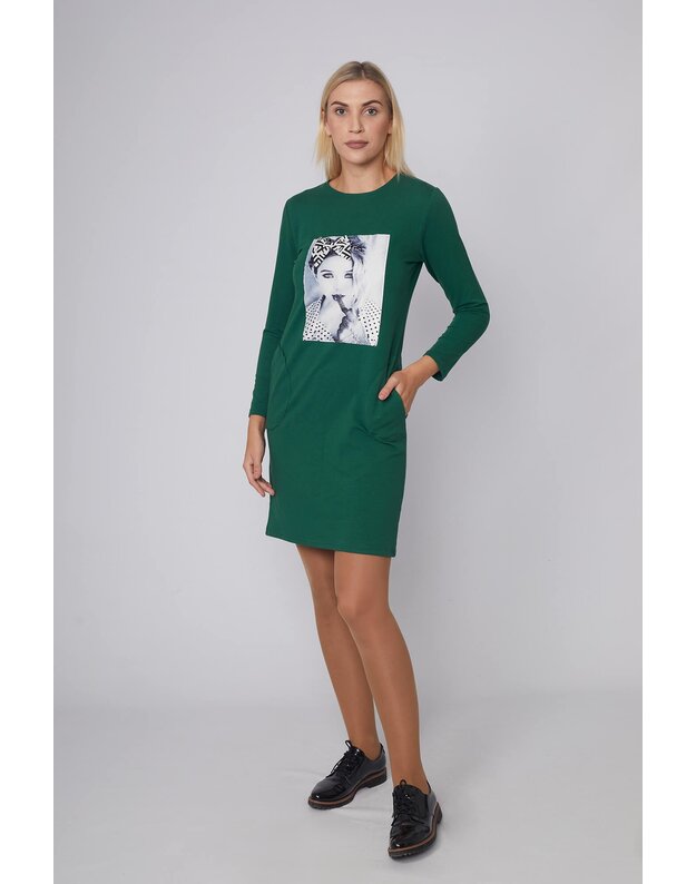 Moteriška žalia laisvalaikio suknelė su piešiniu LEN104